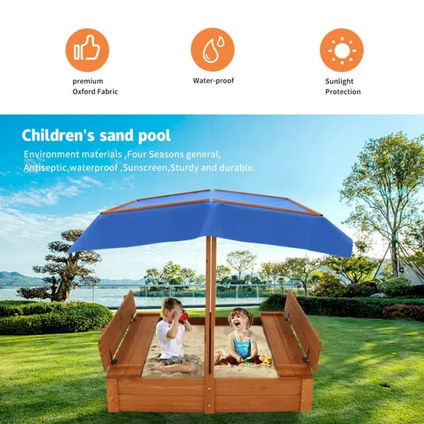 Wood Sandbox with Cover,Sand Box with 2 Bench Seats for Aged 3-8 Years Old,Sand Boxes Sand Pit for Backyard Garden Beach Patio Outdoor,Natural Wood