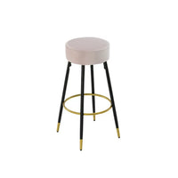 Upholstered Bar Stool, Industrial Counter Height Stool with Metal Legs for Dining Room Kitchen Bar, Pink