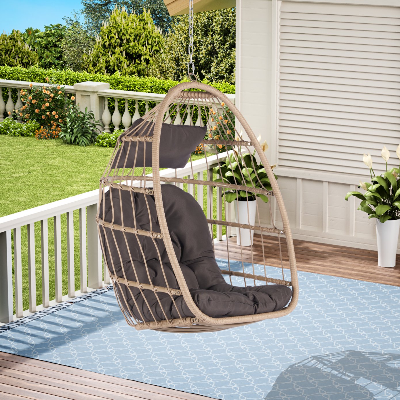 Foldable wicker discount swing egg chair