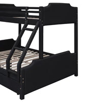 Twin Over Full Upholstered Bunk Bed with Slide and 2 Drawers, Solid Wood Bunk Bed Frame with Convertible Slide and Ladder, Headboard and Footboard, Bedroom Bedframe, No Spring Box Required, Expresso