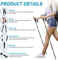 Trekking Poles Collapsible Hiking Poles, 2pcs Walking Stick, Trekking Poles for Hiking Adjustable Strong Lightweight Walking Sticks with Tri-Fold Quick Adjust Flip-Lock Padded Strap for for Travel