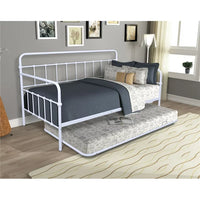 Twin Size Daybed with Pull Out Trundle, Heavy Duty Metal Sofa Bed for Kids Teens Adults, Premium Steel Slat Support, No Spring Box Needed, White 77.48"L x 41.1"W x 43.3"H