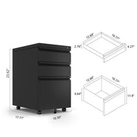 3 Drawer File Cabinet with Lock and 2 Keys, Rolling Office Cabinet with Anti-tilt Design, Metal Storage Filing Cabinet for Legal, Letter, A4 Size, Black