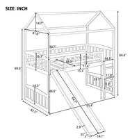 Twin Loft Bed with Slide and Ladder, Wood House Bed with Roof and Guardrails for for Kids Girls/Boys, White 77.4''L x 42.5''W x84.4''H