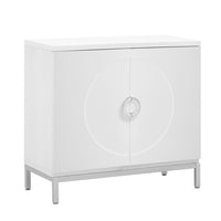 Sideboard Storage Cabinet, Simple Accent Cabinet with Doors and Solid Wood Veneer, Modern Buffet Cabinet Entryway Cabinet with Storage and Metal Leg Frame for Living Room, Dining Room, Home, White