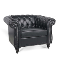 Single Sofa Chair, 1 Seater Sofa Chesterfield Leather Chair Accent Club Armchair Upholstered Single Sofa Chair with Nailheads and Solid Wood Legs, Tufted Lounge Chair for Living Room, Black