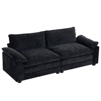 Sectional Sofa Chenille Loveseat Sofa Couch with Ottoman, Modern Deep Seat Sectional Sofa Comfy Upholstered Sofa Couch with Double Layer Seat Cushion for Living Room, Apartment, Studio, Office, Black