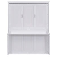 Queen Size Murphy Bed with Shelf, Solid Wood Mobile Murphy Chest Bed Cube Cabinet Bed, Murphy Platform Bed for Guest Room Home Office, White