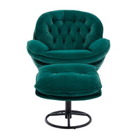 Velvet Swivel Accent Chair with Ottoman, Chaise Lounger Armchair TV Chair Lazy Sofa with Footstool & Metal Legs, Upholstered Lounge Sofa Chair for Bedroom Living Room, 360 Degree Swiveling, Green