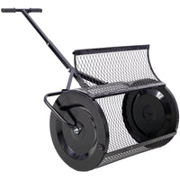 24-inch Peat Moss Spreader, Metal Mesh Compost Spreader with T-shaped Handle & Manure Spreaders Roller for Garden Care or Planting Seeding, Black