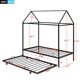 Twin Size Platform Bed with Pull-out Trundle Bed and Casters, Metal Kids House-shaped Bed Frame with Roof and Sturdy Slats Support, 350lbs Weight Capacity Bed, Mattress Not Included, Black