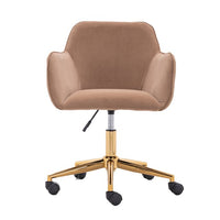 Modern Velvet Material Adjustable Height 360 Revolving Home Office Chair with Gold Metal Legs and Universal Wheel for Indoor, Light Coffee