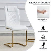 Dining Chairs Set of 4, Modern PU leather Dining Chairs with Golden Leg, Kitchen and Dining Room Chairs, Cushioned Chairs with Artificial Leather for Living Room Bedrooms, White