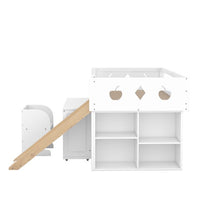 Low Loft Bed with Slide and Removable Desk, Twin Size Loft Bed Frame with Blackboard, Cabinets and Chair, Wooden Twin Kids Bed Frame for Boys Girls, No Box Spring Needed (White)