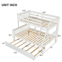 Twin Over Full Bunk Bed with Trundle, Solid Wood Low Bunk Bed Frame with Ladder and Safety Rails Convertible into 2 Separate Beds for Kids Boys Girls No Box Spring Needed, Easy Assembly, White