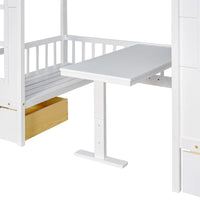 Twin Over Twin Bunk Bed with Changeable Table for Kids Teens Boys Girls, Wood Loft Bed with 2 Drawers, 4 Storage Stairs and Shelf, Separable Bunk Bed Turn into Upper Bed and Down Desk for BedroomWhite