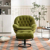Velvet Swivel Accent Chair with Ottoman Set, Modern Lounge Chair with Footrest and Metal Base Comfy Armchair with 360 Degree Swiveling Single Sofa Chair Accent Chairs for Living Room, Olive Green