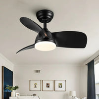 28 In Intergrated LED Ceiling Fan, Downrod Mounted 3-Blade Fan with 6 Wind Speeds, Remote Control and Color-changing LED Light, Modern Ceiling Fan for Home&Office&Dorm, Black