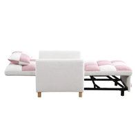 3-In-1 Convertible Sleeper Sofa Chair Bed with Adjustable Backrest, Multi-Functional Sleeper Chair with Soft Teddy Fabric For Living Room, Dorm, Apartment, Bedroom, Office,Pink+White