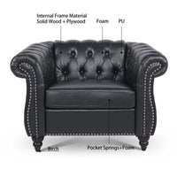 Single Sofa Chair, 1 Seater Sofa Chesterfield Leather Chair Accent Club Armchair Upholstered Single Sofa Chair with Nailheads and Solid Wood Legs, Tufted Lounge Chair for Living Room, Black