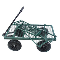 Metal Wagon Cart, Collapsible Metal Wagon with Movable Mesh Sides and Wheels, Heavy Duty 350Lbs Capacity Garden Cart Utility Wagon with Handle for Grocery Camping Shopping Sports, Green