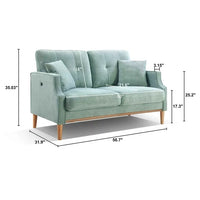 56.7" Modern Fabric Loveseat Sofa with USB Charging Port, Living Space Sofa 2 Seater, Loveseat Sofa with Waterproof FabricSuitable for Small Spaces, Living Room, Office, Easy to Install, Baby Blue