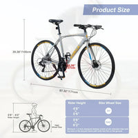 24 Speed Hybrid Bike for Men Women,700C Wheels Road Bike City Bike,Commuter Bike with Aluminum Alloy Frame and Disc Brake,Silver