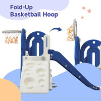 Toddler Climber and Slide Set 4 in 1,Kids Playhouse Climber Slide Playset with Basketball Hoop,Freestanding Slide Combination for Babies Indoor Outdoor Playground,Blue