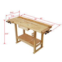 Wooden Workbench,Rubberwood Workbench with 1 Drawer,Work Bench for Garage Workshop and Home,Natural