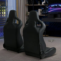 2-Piece Racing Seats, Pair of Bucket Seats with Adjustable Double Slidesfor Front-Back Adjustment, Universal PVC Leather Racing Seats for Cars (Black)