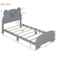 Twin Size Bed Frame with Bear-shaped Headboard and Footboard, Wood Platform Bed with Sturdy Slats Support, Perfect for Kids Boys Girls Bedroom, Easy to Assemble, Gray