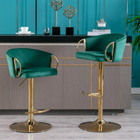 Velvet Swivel Bar Stools Set of 2, Modern Dining Chairs with Chrome Footrest and Base, Counter Height Bar Chairs, Swivel Height Adjustable Mechanical Lifting Barstool, for Kitchen Island, Pub, Green