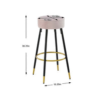 Upholstered Bar Stool, Industrial Counter Height Stool with Metal Legs for Dining Room Kitchen Bar, Pink