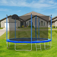 12FT Trampoline with Basketball Hoop, 1.4MM Thickened Recreational Trampoline for Adults & Kids, Heavy Duty Outdoor Trampoline with Full Enclosure Net & Steel Ladder