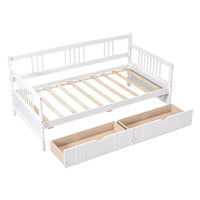 Twin Size Daybed Frame with 2 Drawers, Wooden Sofa Bed for Bedroom Living Room, Wood Low Platform Bed with Storage Drawers, Dual-use Bedroom Furniture, No Box Spring Needed, White