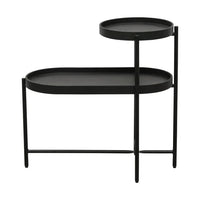 Modern 2-Tier Side Table, End Table with Storage Shelf and Metal Frame, Round and Oval Accent Table for Living Room Small Spaces, Black