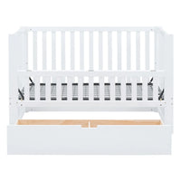 2-in-1 Convertible Crib with Drawers, Converts from Baby Crib to Daybed, Multifunctional Wooden Daybed Sofa Furniture with Adjustable Height for Bedroom Living Room Small Space, White