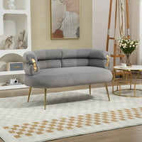 50" Small Loveseat Sofa, Mid Century Modern Velvet 2-Seat Couch Tufted Love Seat with Metal Frame and Tapered Golden Feet for Living Room, Bedroom, Apartment and Small Space, Gray