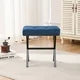 Vanity Stool, Square Fabric Makeup Stool with Metal X Legs, Ottoman Stool Chair with Rivet Trims for Vanity, Modern Padded Vanity Seat Foot Rest Stool for Makeup Room, Living Room, Blue