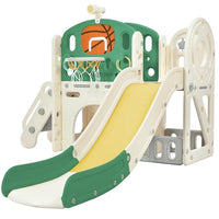 7 in 1 Kids Slide for Toddlers Age 1+, Freestanding Castle Climbing Slide Set with Slide, Arch Tunnel, Climber, Ring Toss, Basketball Hoop, Telescope and Storage Space, Indoor Outdoor Playset, Green