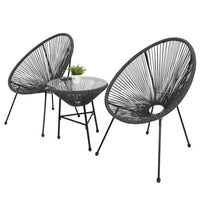 3-Piece All-Weather Patio Furniture Set with 2 Chairs & Glass Top Table, Patio Furniture for Balcony, Garden, Deck, Backyard, Gray