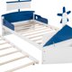 Twin Size Boat-Shaped Platform Bed,Wooden Twin Bed Frame with Twin Size Trundle and Storage Case,Pirate Ship Bed with Safety Rail,Playhouse Bed for Kids,Boys Girls,Blue