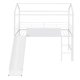 Twin Loft Bed with Slide and Ladder, Metal House Loft Bed Frame with Two-sided writable Wooden Board, Loft Bed for Girls Boys Teens, White