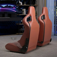 2-Piece Racing Seats, Pair of Bucket Seats with Adjustable Double Slidesfor Front-Back Adjustment, Universal PVC Leather Racing Seats for Cars (Brick red)