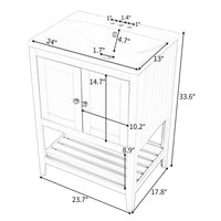 24" Bathroom Vanity with Sink Top, Bathroom Sink Cabinet with Doors and Open Shelf, Modern Small Bathroom Vanity Cabinet Set with Sink Combo, Solid Wood Frame, Ceramic Sink, Gray