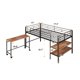 Twin Size Loft Bed with Rolling Desk and Storage Shelves,Heavy-Duty Metal Loft Bed Frame with Safety Guardrail for Kids Teens Bedroom,Space-Saving Low Loft Bed with Sturdy Metal Slats Support,Black