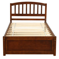 Twin Size Platform Bed Wood Bed Frame with Trundle, Mattress Foundation, Wood Slat Support, No Box Spring Needed, Easy Assembly, Walnut