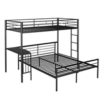 Twin over Full Loft Bunk Bed with Desk, Heavy-Duty Metal Bed Frame with Ladder and Guardrail for Kids Teens Boys Girls Adults, Convertible to a Platform Bed and Loft Bed, No Box Spring Needed, Black