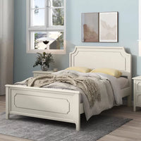 Milky White Full Size Wood Bed Frame, Solid Rubber Wood Platform Bed with Headboard and Footboard, Modern Exquisite Design Home Bed, Superior Material