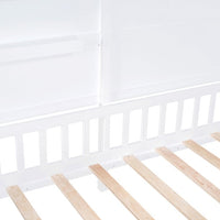 Twin Size House Bed with 2 Shelves, Wooden House Daybed with Window and Sparkling Light Strip on The Roof, Kids Montessori Bed Platform Bed Frame with Slats Support, No Spring Box Needed, White